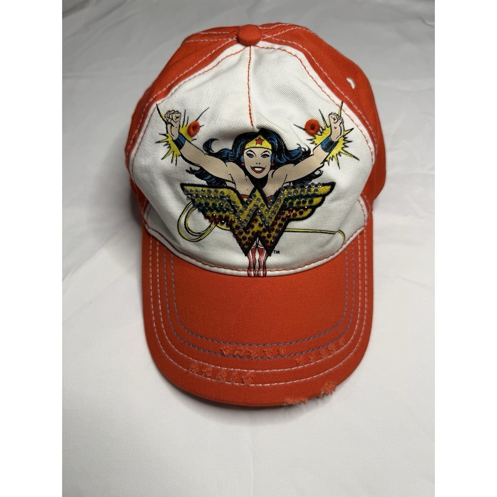 Wonder Woman Rhinestone Trucker Hat Red White Distressed Retro Look Snapback DC